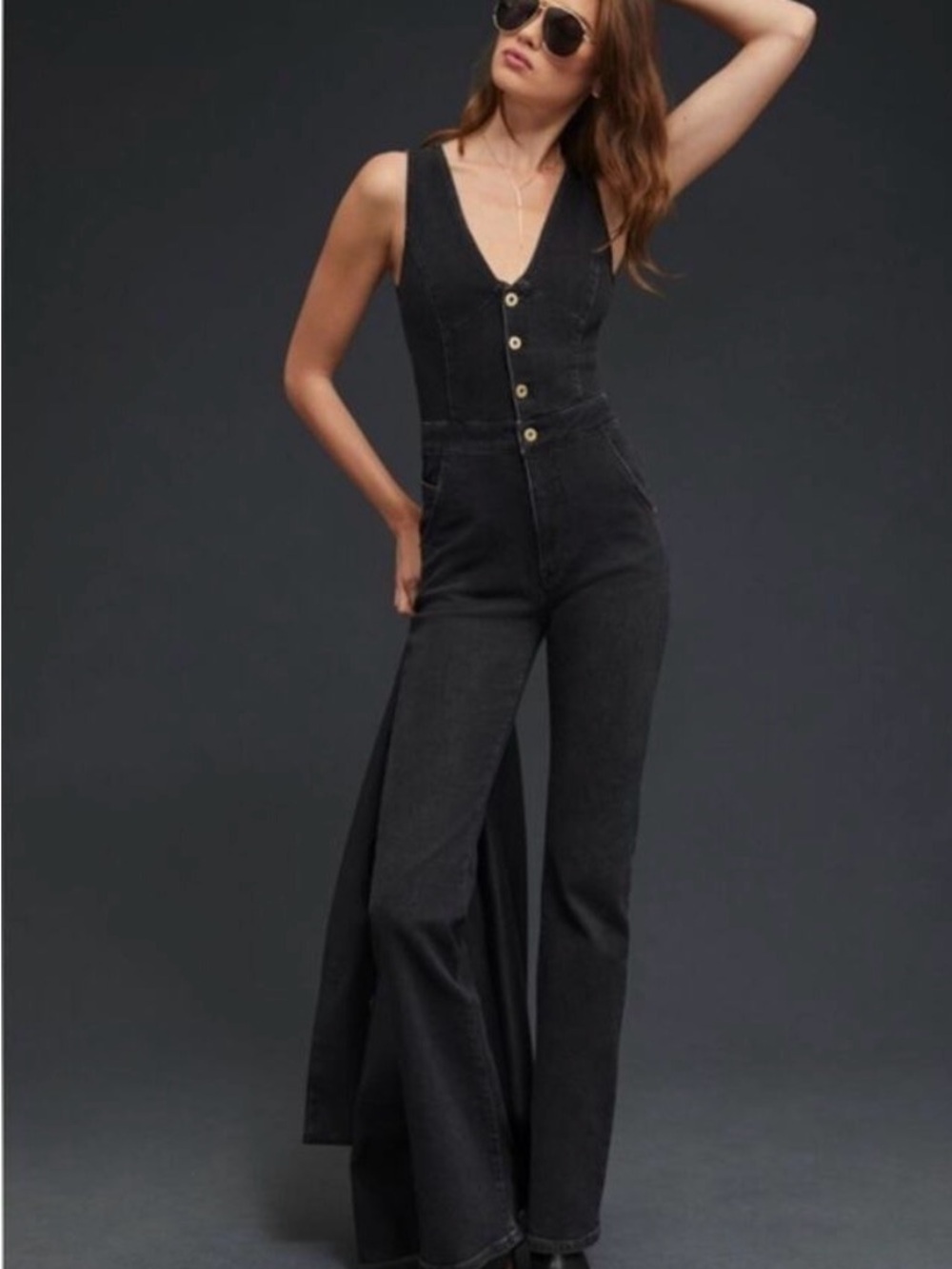 Anthropologie Pilcro Black Denim Jumpsuit Overalls Size 10